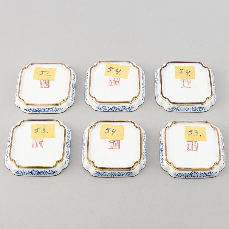 A set of 23 enamel on copper dishes, China, early 20th Century.