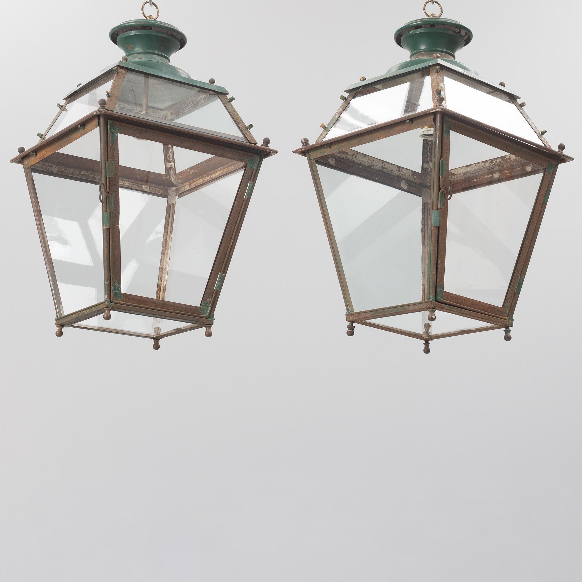 Ceiling lanterns, a pair, 19th century.