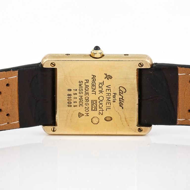 ARMBANDSUR, must de CARTIER, Tank, förgyllt silver, quartz, mineralglas, ca 1990.