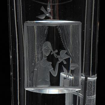 Tapio Wirkkala, a rare engraved "Finestra" glass vase, Iittala, Finland, 1947, model 3220, engraved by Theodor Käppi.