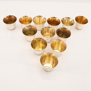 Punsch mugs 12 pieces silver MGAB Uppsala 1940s/50s weight 302 grams.