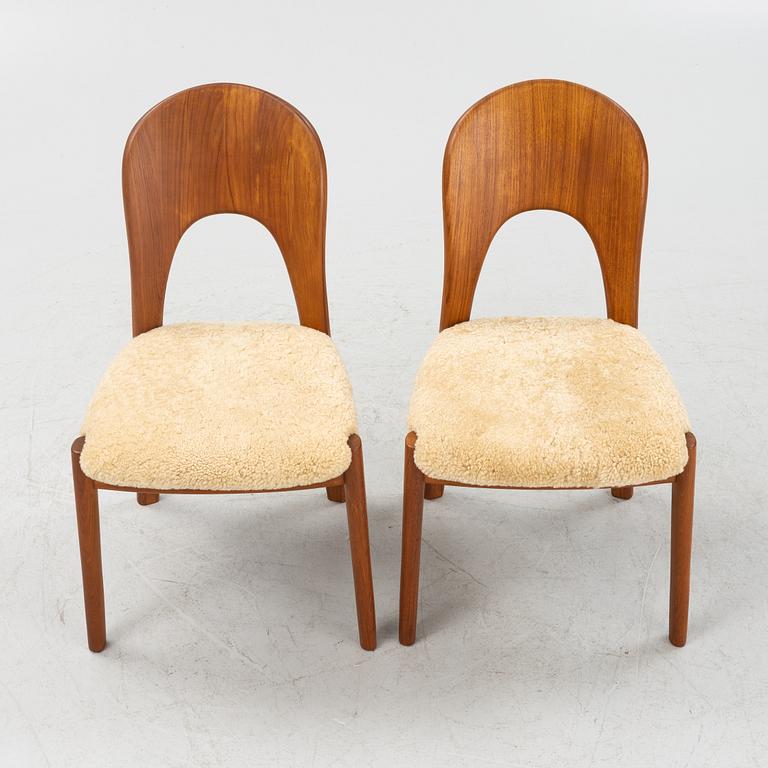 Niels Koefoed, six teak dining chairs upholstered in new sheepskin, Denmark, 1960's.