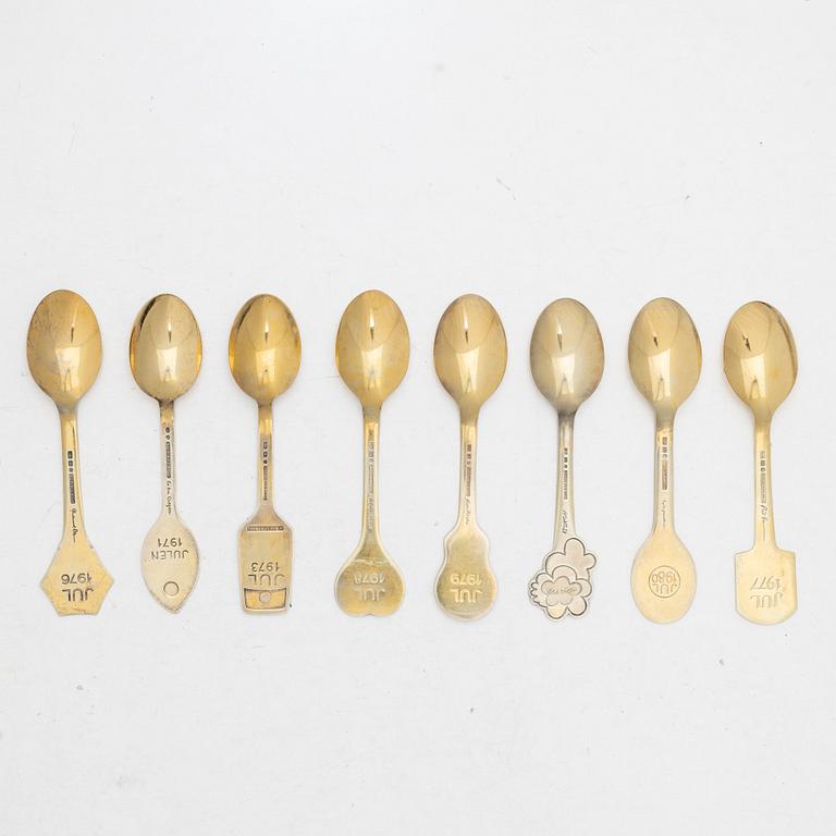 Anton Michelsen, Års-/julbestick, 8 st, förgyllt sterlingsilver och emalj, Danmark.