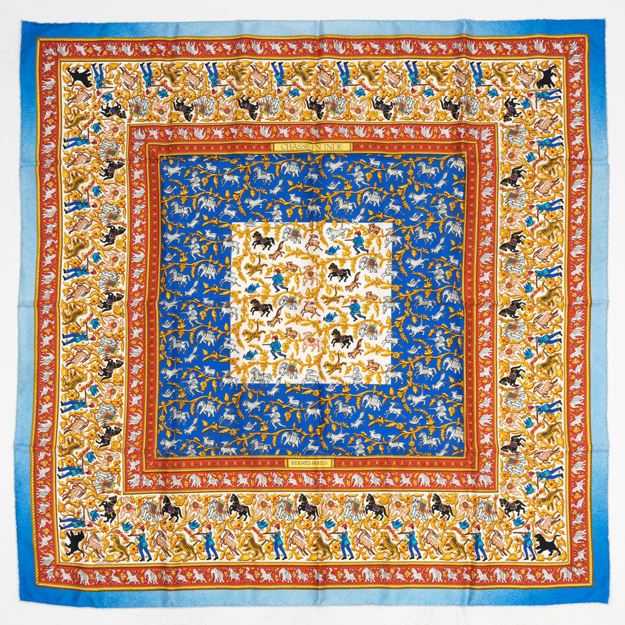 Hermès, a 'Chasse en Inde' silk scarf.
