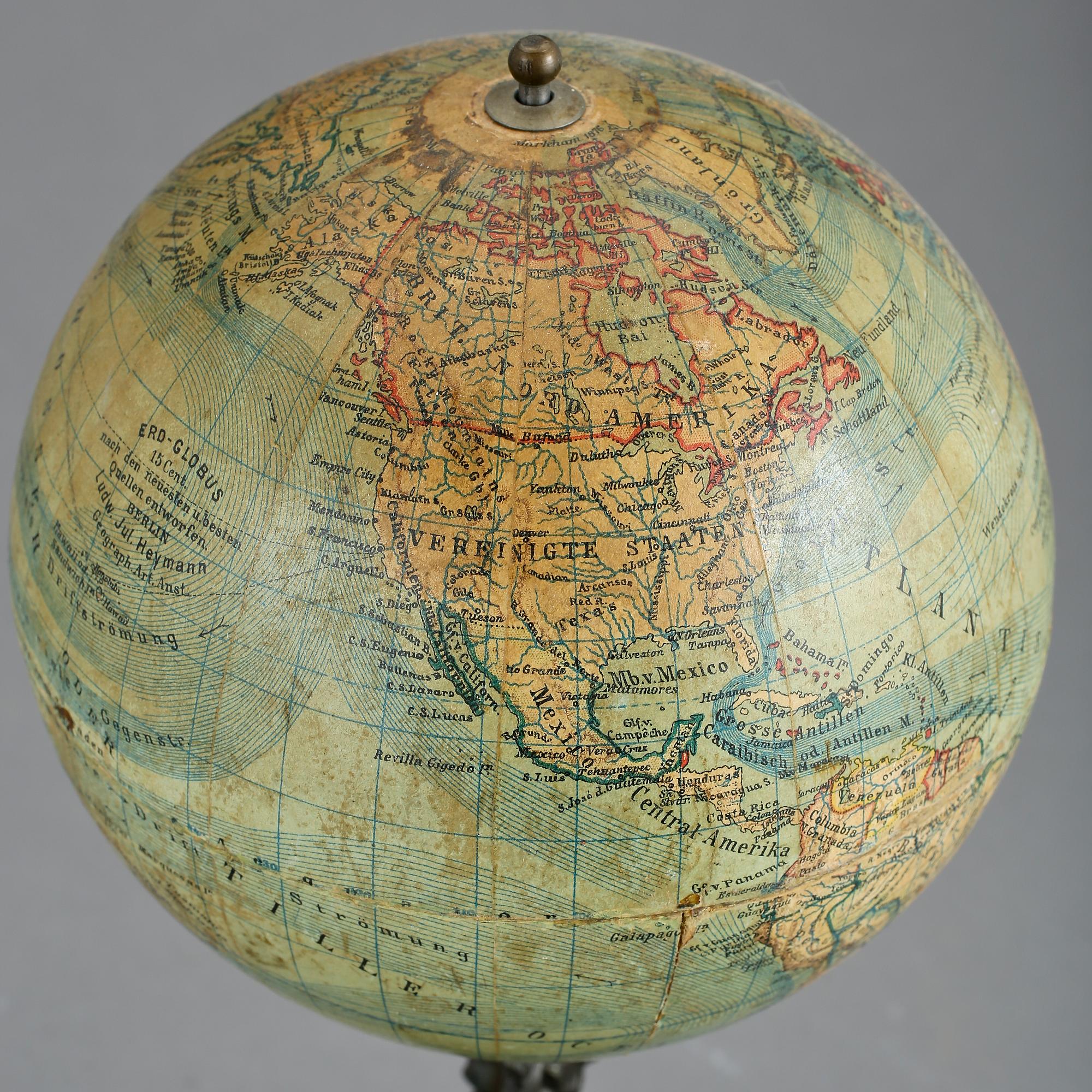 JORDGLOBB, miniatyr, 1890-tal. Ludw. Jul. Heymann. Berlin.