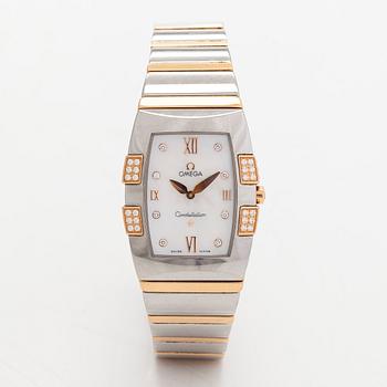 Omega, Quadrella, "Diamond-set mother-of-pearl dial", wristwatch, 25 x 32.5 mm.