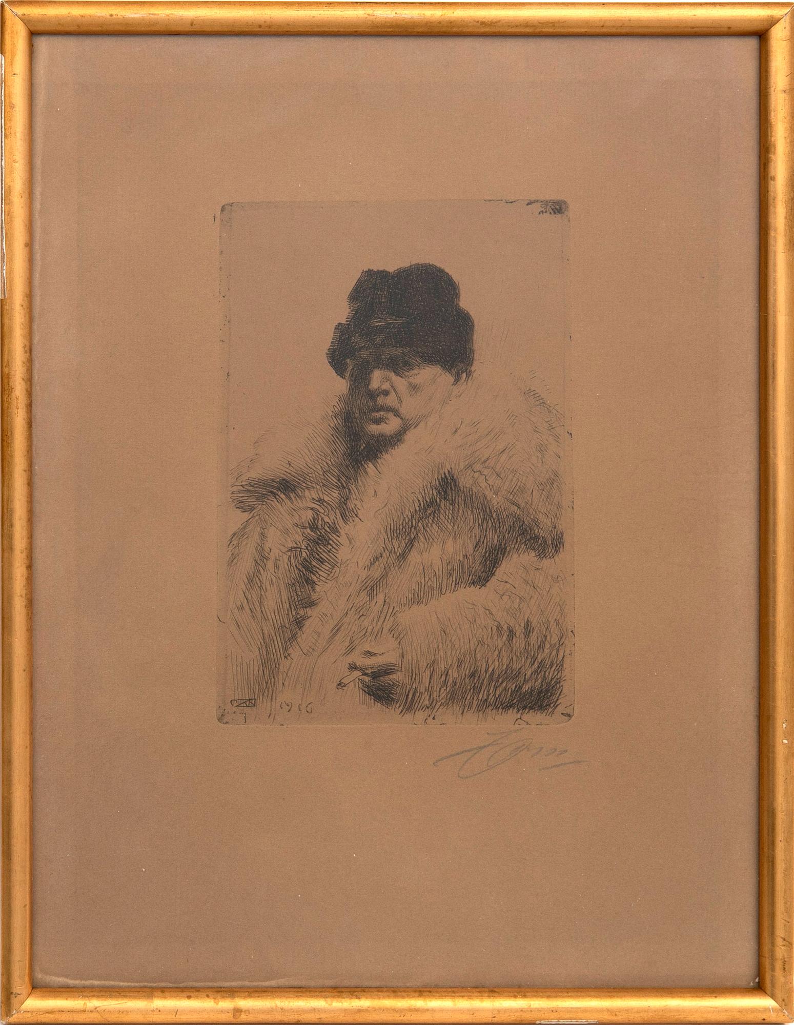 Anders Zorn, Self-portrait in wolf fur coat.