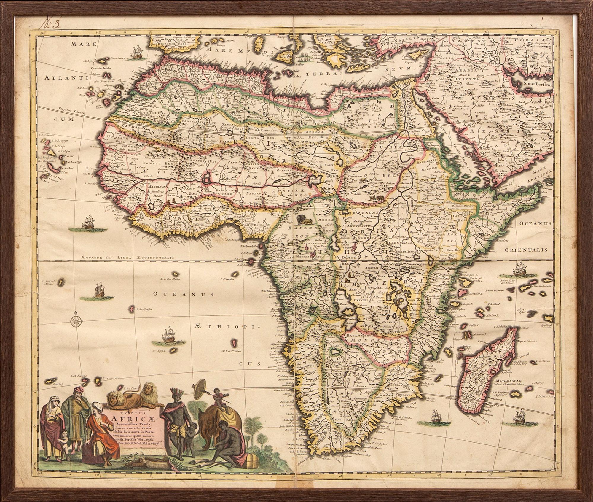 Frederik de Wit, map Africa, hand coloured copper engraving, Amsterdam c 1690.