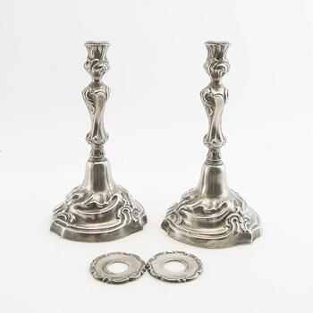 Candelabras 2 pairs Rococo-style pewter 20th century.
