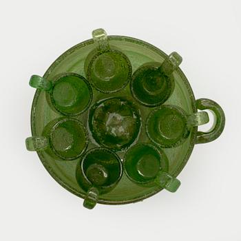 Oiva Toikka, boolimalja ja 7 lasia, "Iglu", signeerattu Oiva Toikka NNuutajärvi Notsjö, 1973-75.