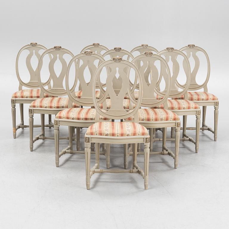 Ten Gustavian style chairs, second half of the 20th Century.