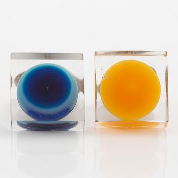 Siv Lagerström, cufflinks, six pieces, acrylic plastic and metal, 1970s.