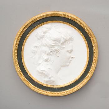 VÄGGRELIEF, medaljong i gips, efter Sergel, 1900-talets slut/2000-tal.