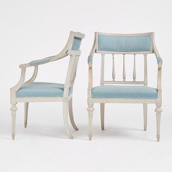 A pair of late Gustavian open armchairs by A. Hellman the Younger (master in Stockholm 1793-1825).