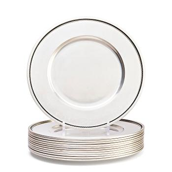 Atelier Borgila, a set of 12 sterling silver plates, Stockholm 1962.