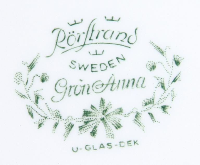 SERVISDELAR, 54 st, flintgods, "Gröna Anna", Rörstrand.