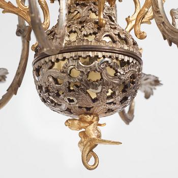 Carl Edberg's Masterpiece, a Swedish rococo silvered and gilt-brass six-light chandelier, circa 1755.