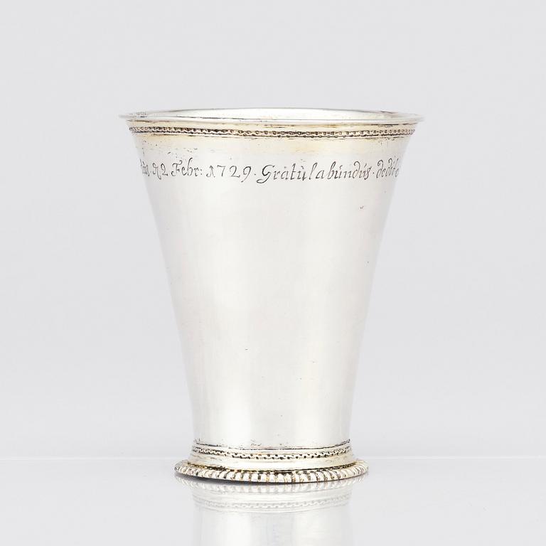 A Swedish 18th century parcel-gilt silver beaker, mark of Abraham Wirgman, Göteborg, 1722.