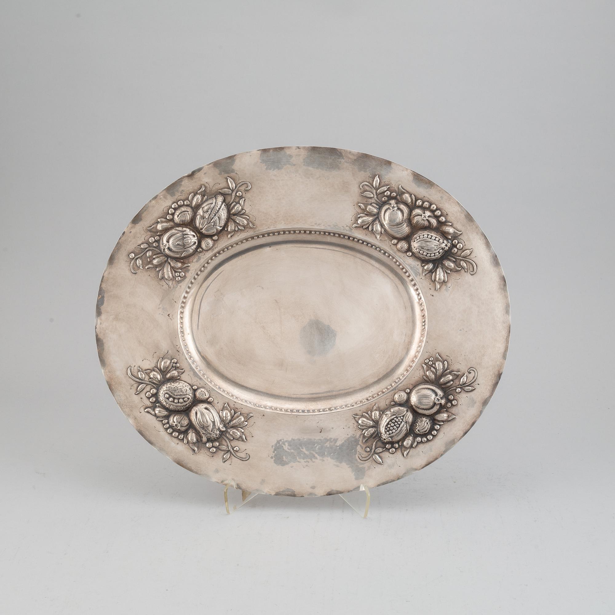 A silver tray, mark of CG Hallberg, Stockholm 1940.