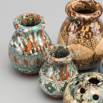 A set of 6 pcs of vases and a bowl, stonewere, Gerbino Vallauris.
