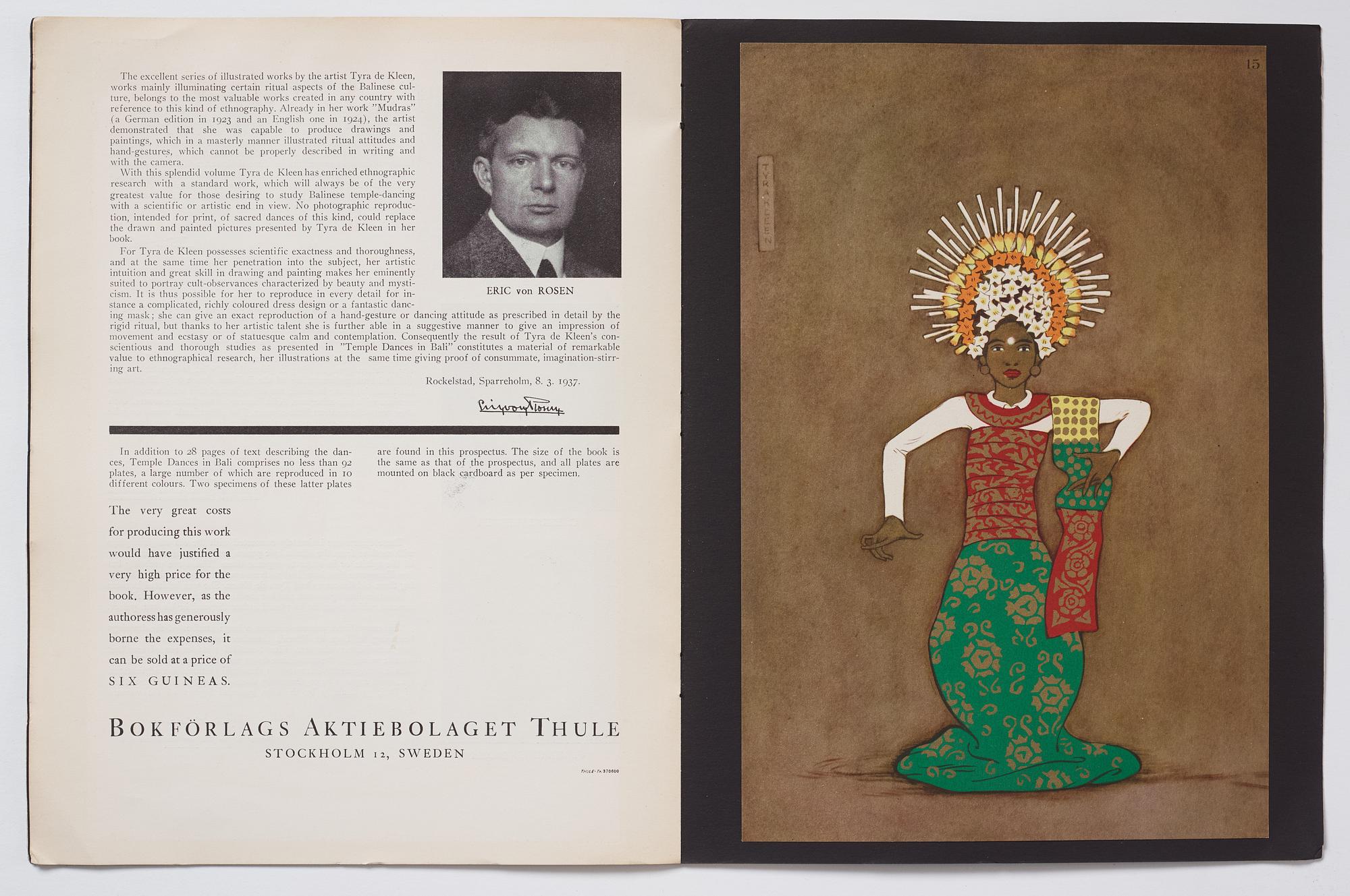 Tyra Kleen, fyra häften med åtta tryckta planscher (varav en dublett), "Temple Dances and Musical Instruments in Bali".