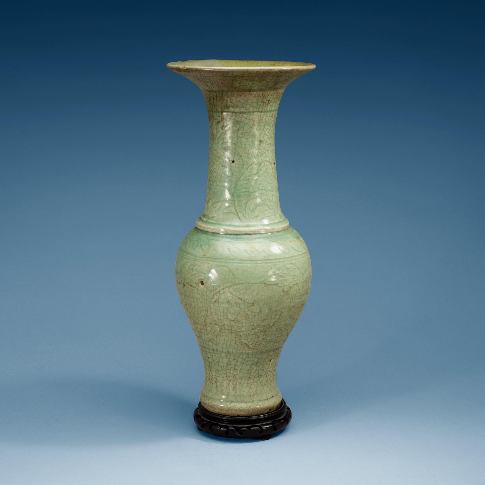 A Longquan celadon glazed Yen Yen vase, Ming dynasty.