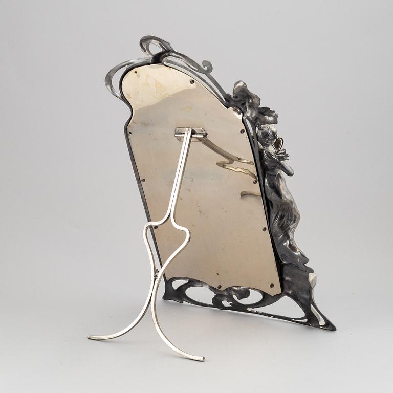 A silver plated Art Nouveau table mirror, early 20th Century.