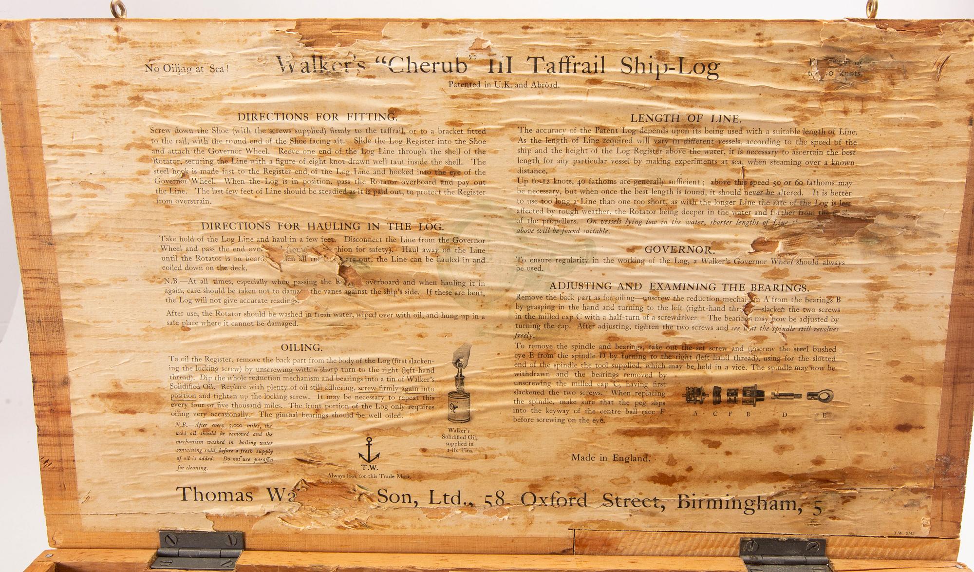 A taffrail ship-logg from  Thomas Walker & Sons,"Excelsior". Birmingham, first half of the 20th century.