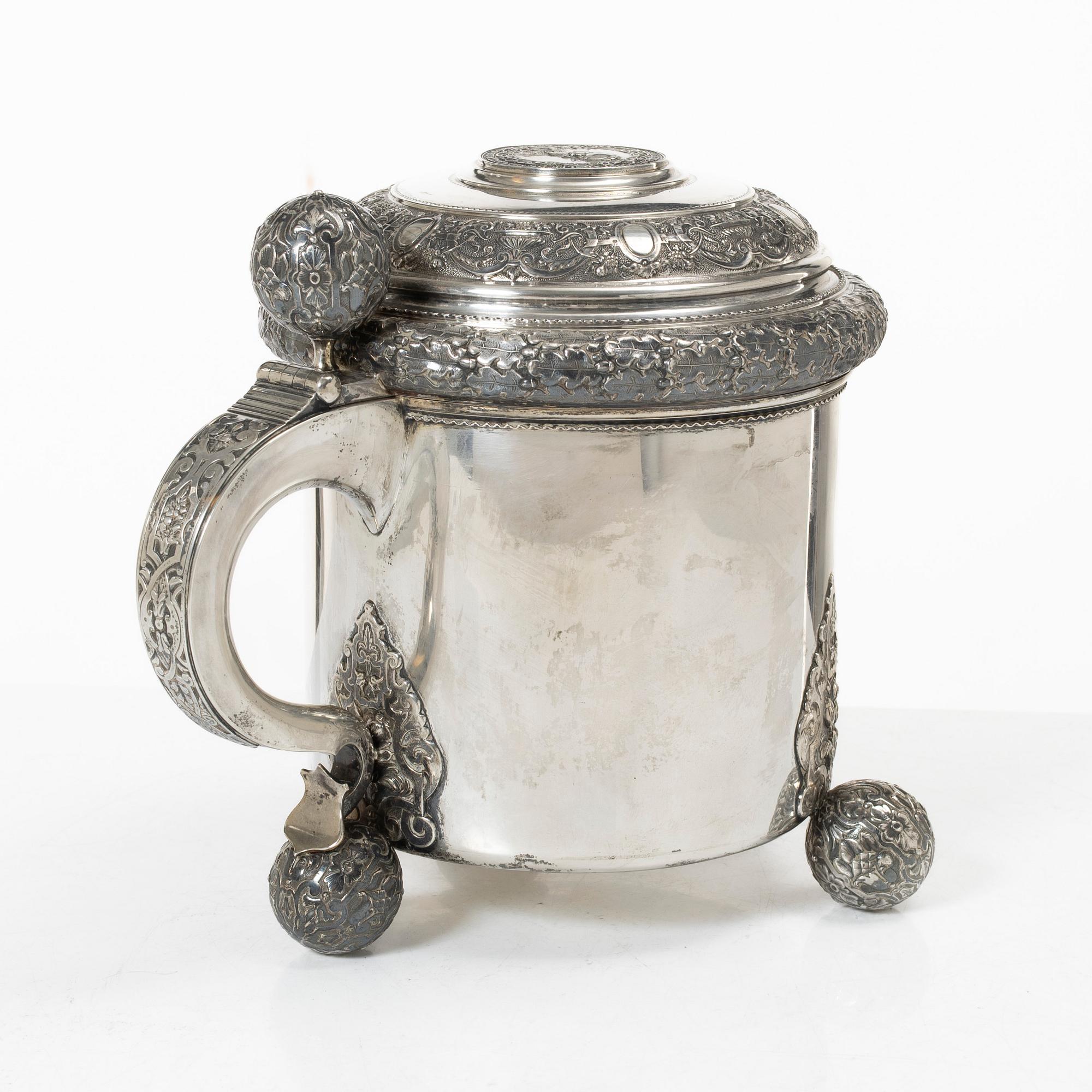 A Swedish silver tankard, mark of Gustaf Löfgren, Stockholm 1901. Baroque style.