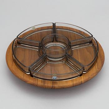 SERVERINGSSNURRA, teak och glas, s k Lazy Susan, Digsmed, Danmark, 1960-tal.