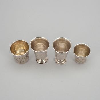 BÄGARE, 4 st, silver, Ryssland 1800-tal.