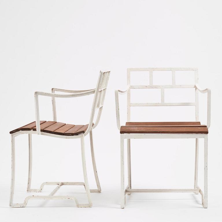 Carl Hörvik, a garden furniture set, a table and a pair of chairs, possibly produced by Thulins vagnfabrik, Skillingaryd, Sweden.