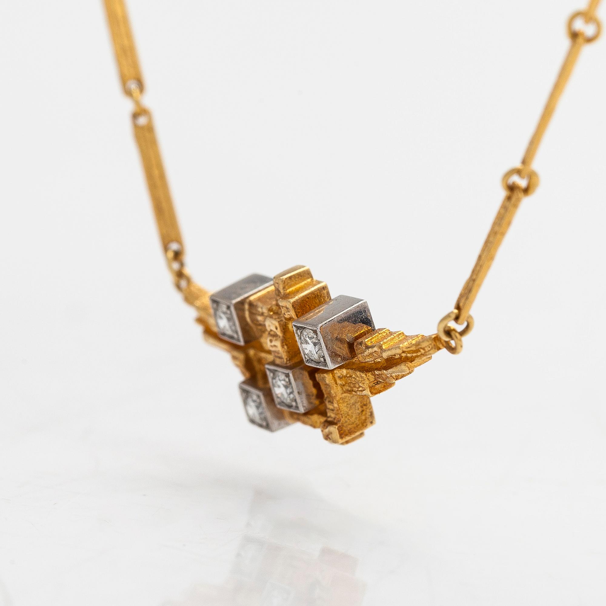 Björn Weckström, kaulakoru "Huippuvuoret", 18K kultaa, briljanttihiottuja timantteja n. 0.25 ct yht. Lapponia 1983.