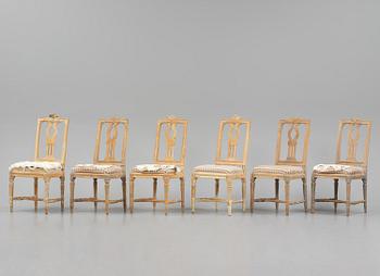 A set of six Gustavian chairs, late 18th century.