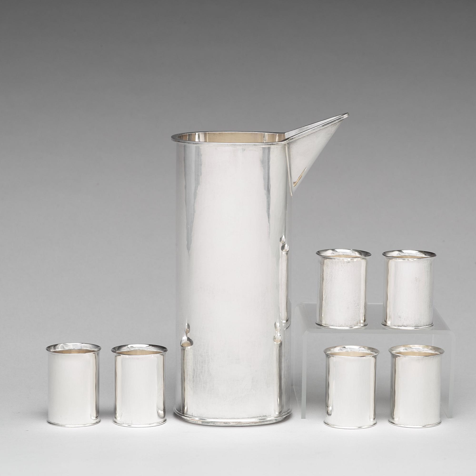 Sigurd Persson, a sterling silver pitcher (1988) and six beakers, Stockholm, 1977 (one), the rest 1992.
