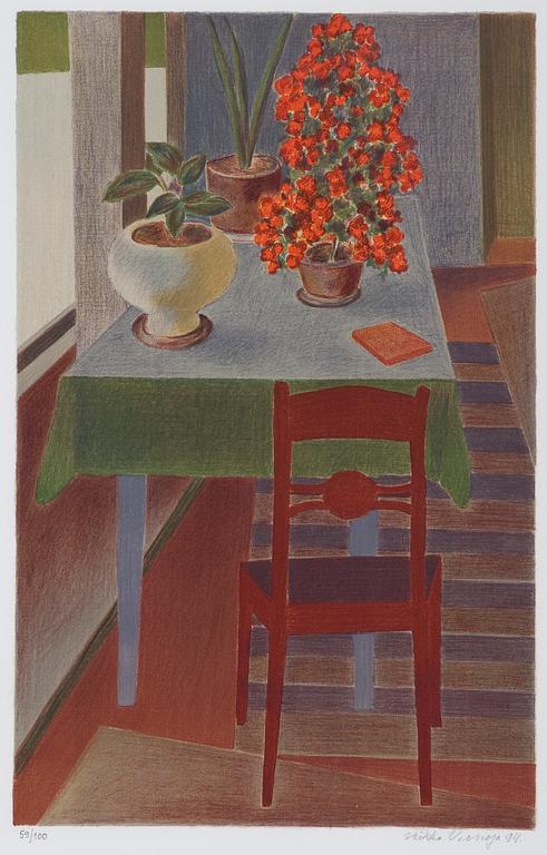 Veikko Vionoja, A STILL LIFE WITH FLOWERS AND A TABLE.