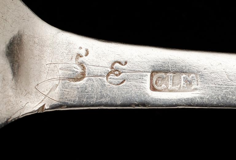 BESTICK, 6 del, silver, mestadels 1800-tal. Tot vikt 247 g.