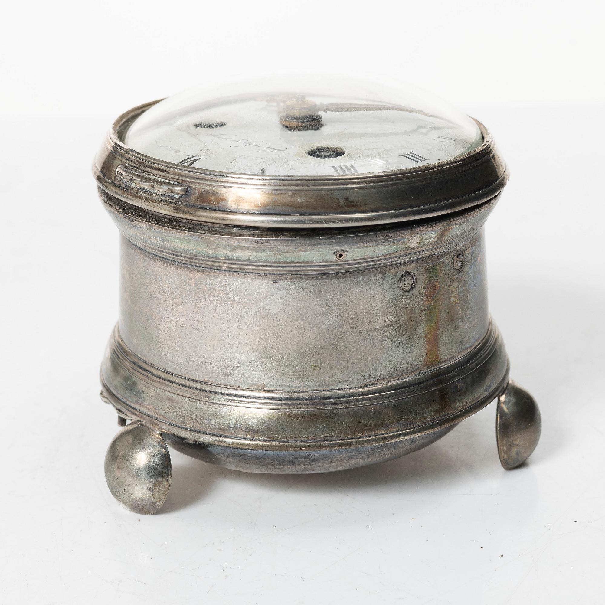 A silver carriage clock by I. Nesselius (watchmaker 1811-46), case by P. G. Strömberg, Linköping 1820.