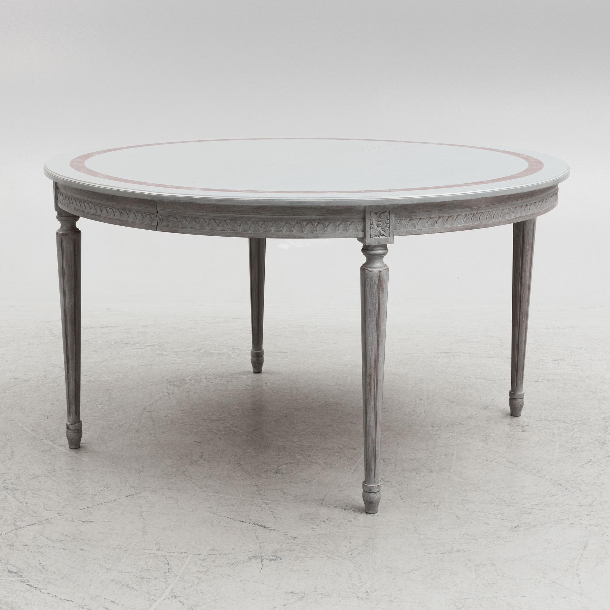 Dining table, sideboard, 12 chairs, 2 armchairs, Gustavian style, second half of the 20th century.