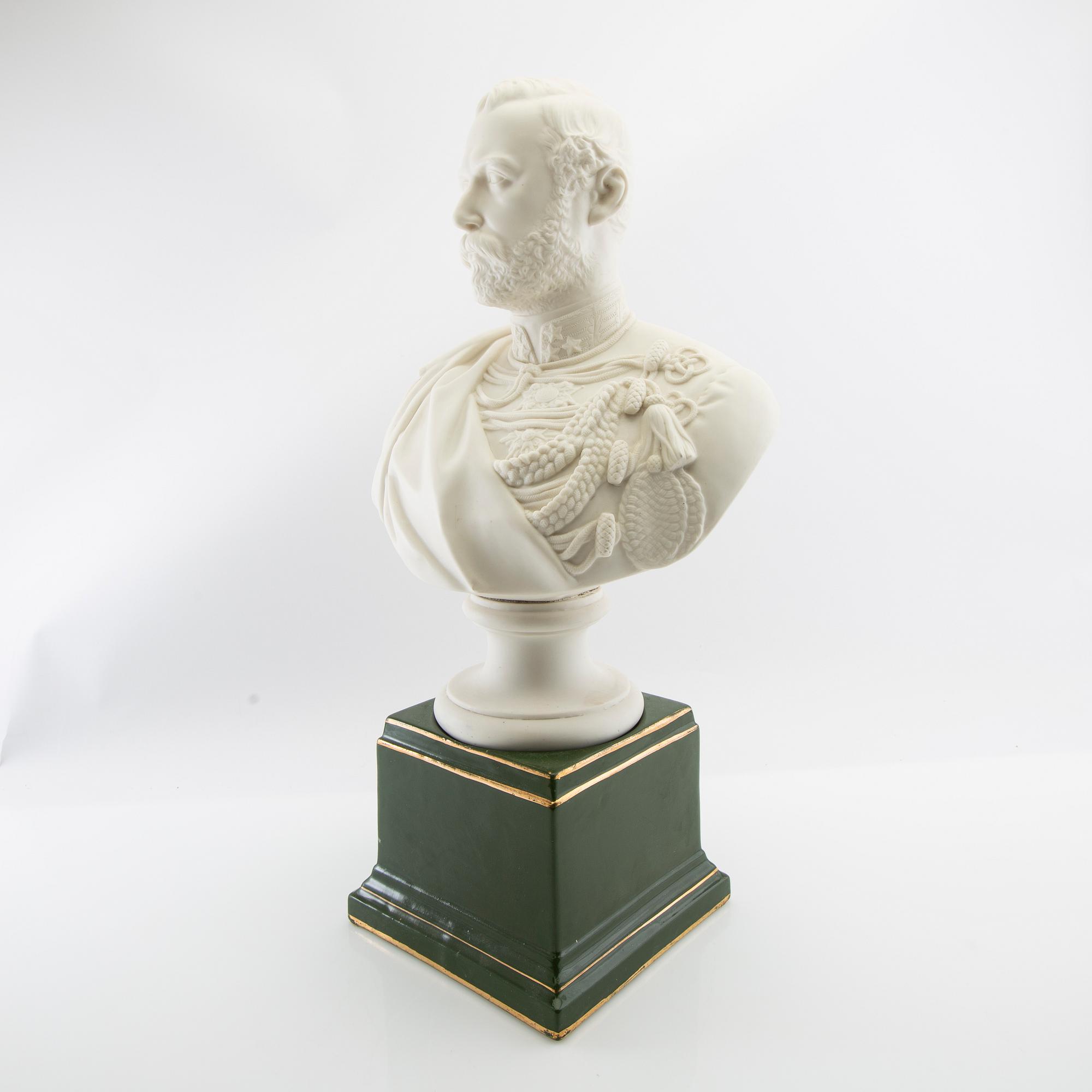 Text: """
: "JP Molin Bust depicting King Charles XV Gustavsberg, first half of the 20th century-.