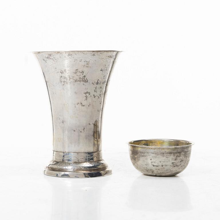 Bägare samt tumlare, silver, Sverige 1700-1800-tal.