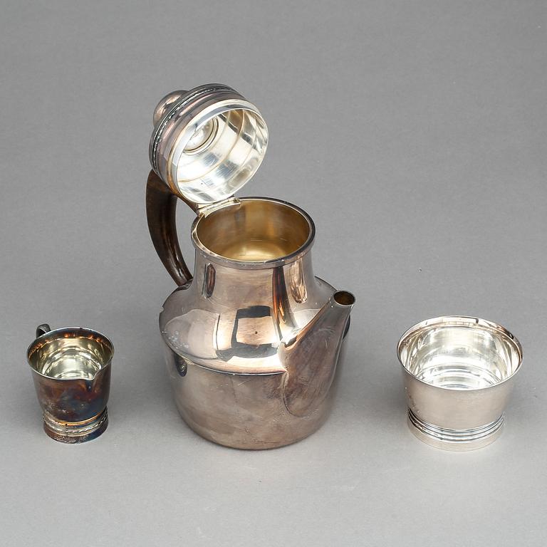 KAFFESERVIS, 3 delar, silver, Eric Löfman, KG Markström, Uppsala, bla 1975-77. Total vikt ca 756g.