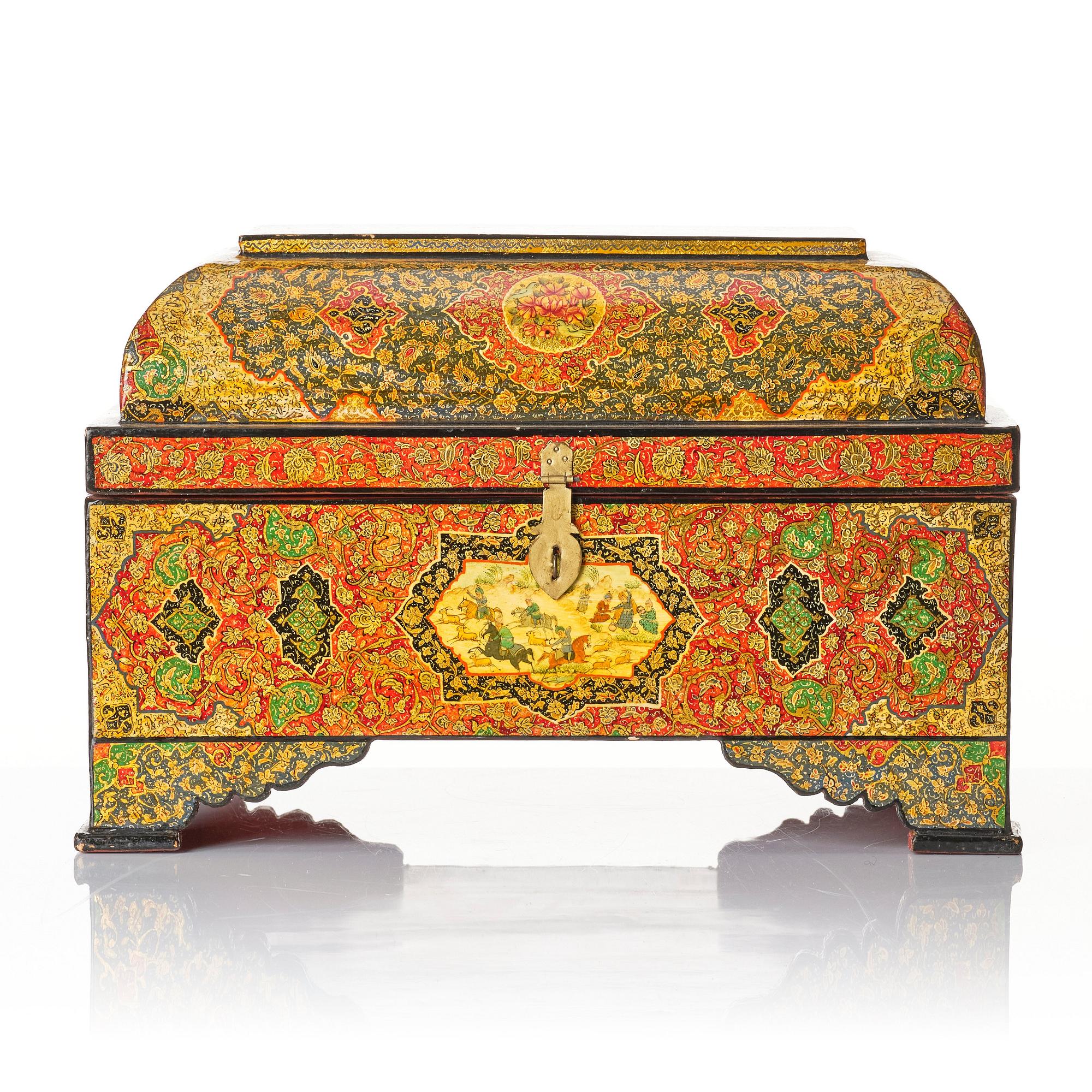 Ask, lackerad Papier maché, Persien, Qajardynastin, 1800-tal.