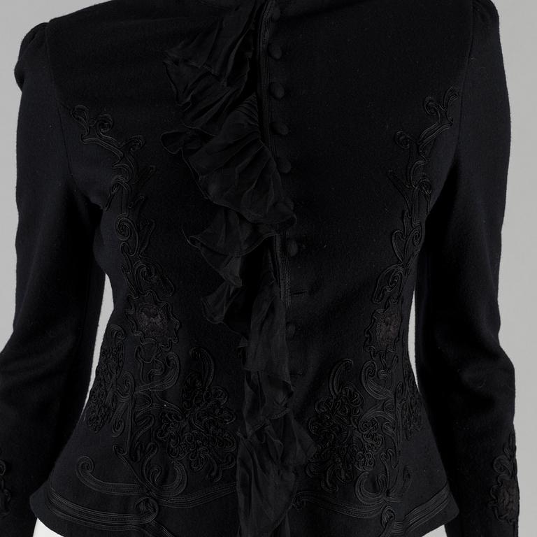 A black wool jacker by Ralph Lauren.