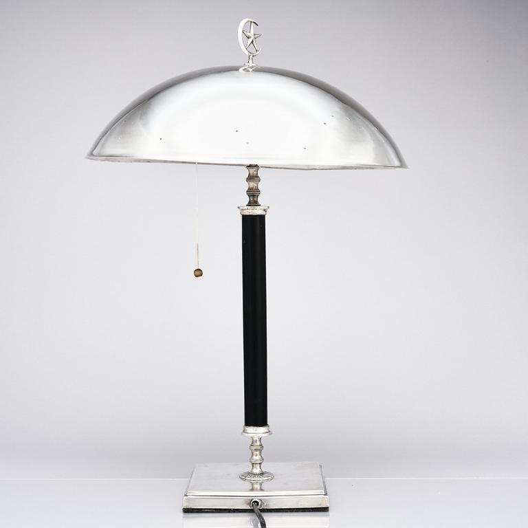 Elis Bergh, attributed to, a Swedish Grace silver plated table light, C G Hallberg, Sweden 1920s.