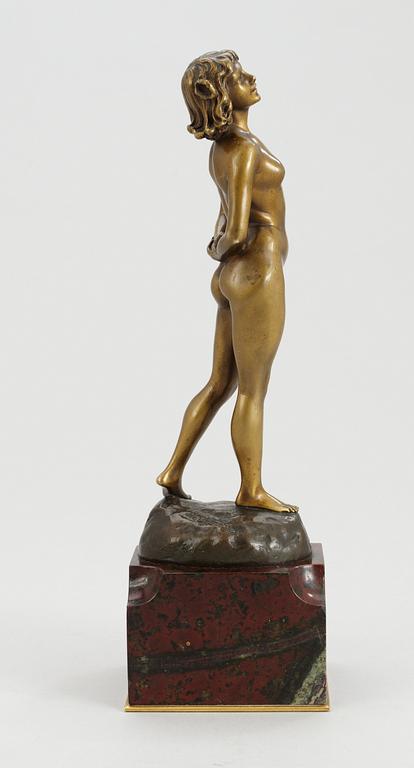 A Joé Decomps patinated bronze figure of a woman, first half of 19th century, signed.