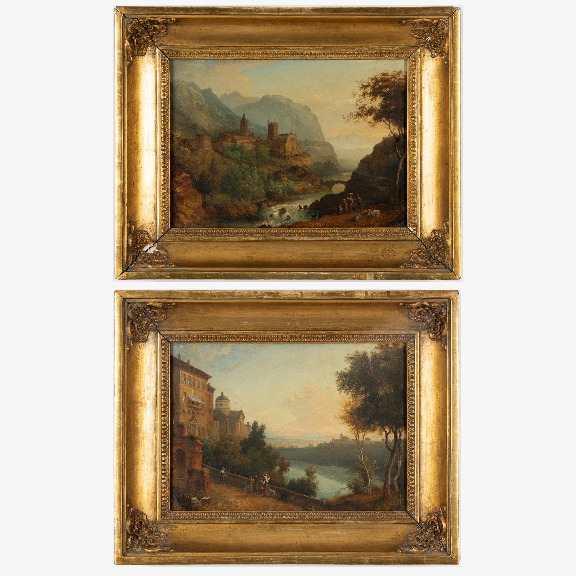 Okänd konstnär, omkring 1800, Sydländska landskap, ett par.