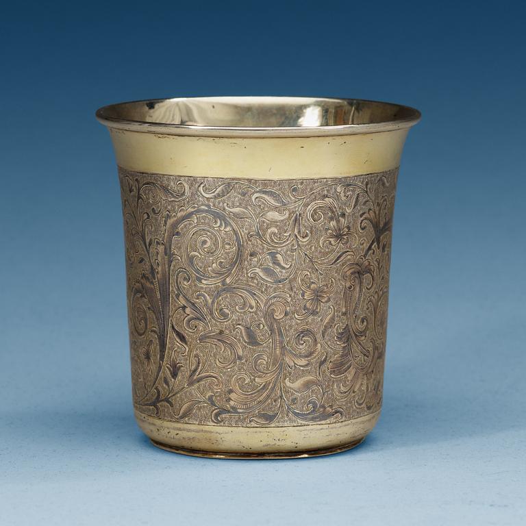 A Russian 19th century silver-gilt and niello beaker, unidentified makers mark, Moscow 1850's.