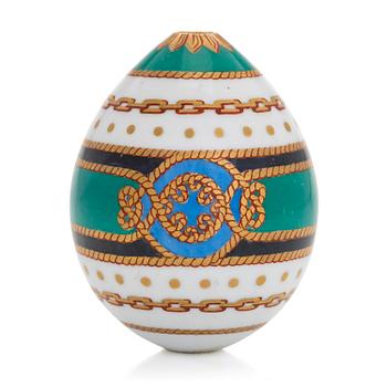 A Russian porcelain egg, part of the Derzhava service,Imperial Porcelain Factory, Saint Petersburg late 19th century.