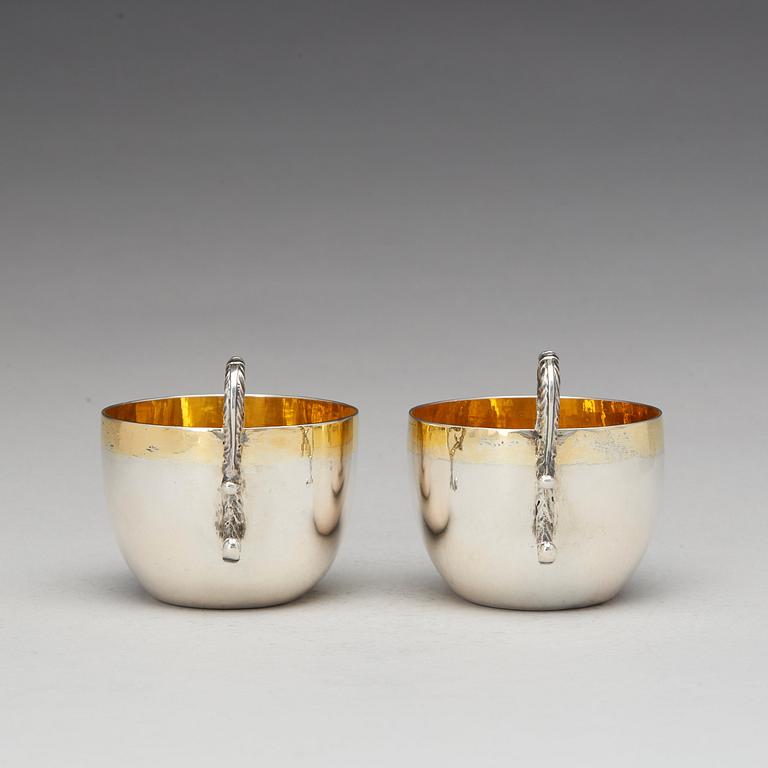 A pair of Swedish parcel-gilt silver cups, mark of Daniel Falck, Malmo (1685-1705). Reworked in the 19th century.
